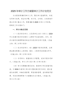 2025年审计工作方案暨审计工作计划范文